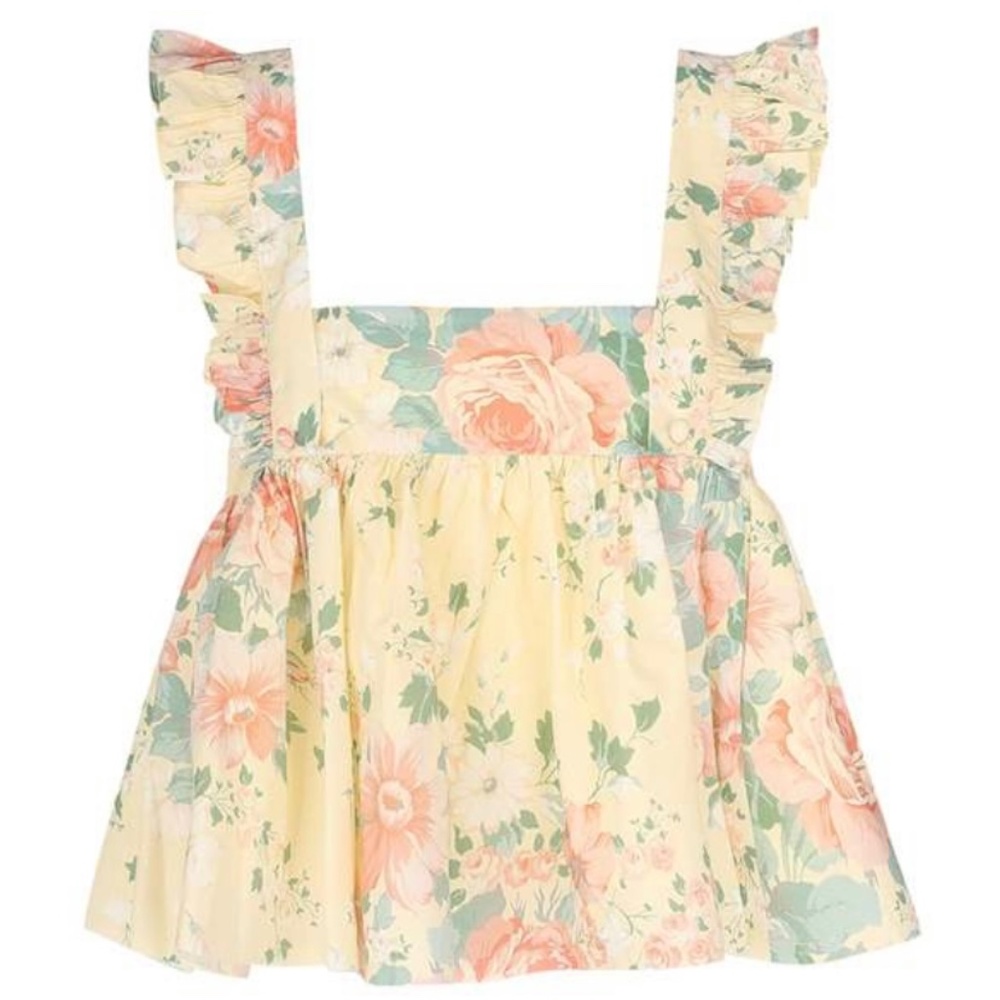 Selkie Floral Ruffle Top - Yellow and Pink
